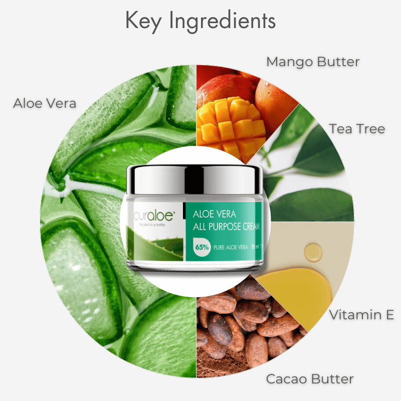 Curaloe All Purpose Cream with Aloe Vera Gel, Mango Butter, Tea Tree Oil, Vitamin E and Cacao Butter